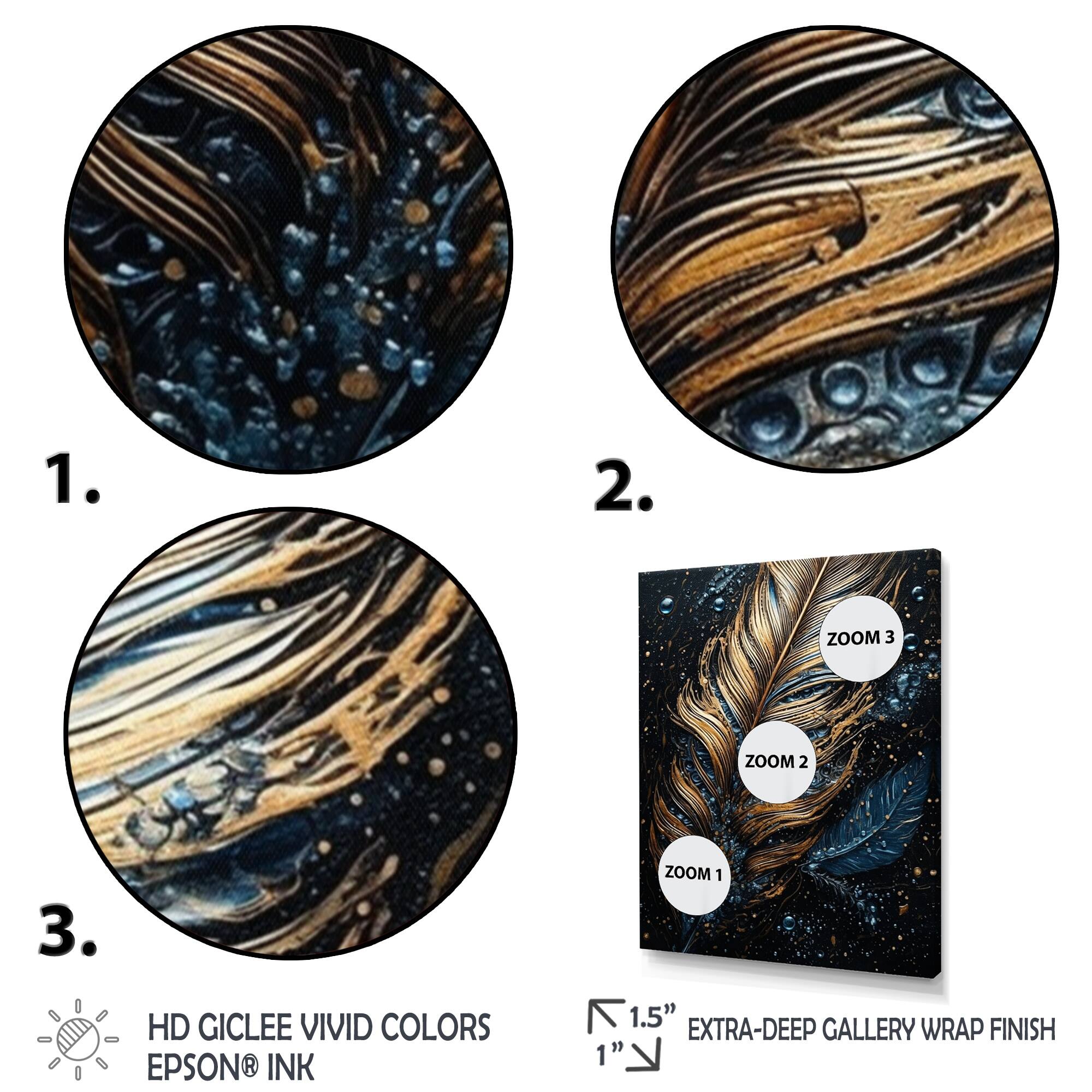 Designart "Gold Feather Glamour Ii" Glam Feather Framed Canvas Wall Art